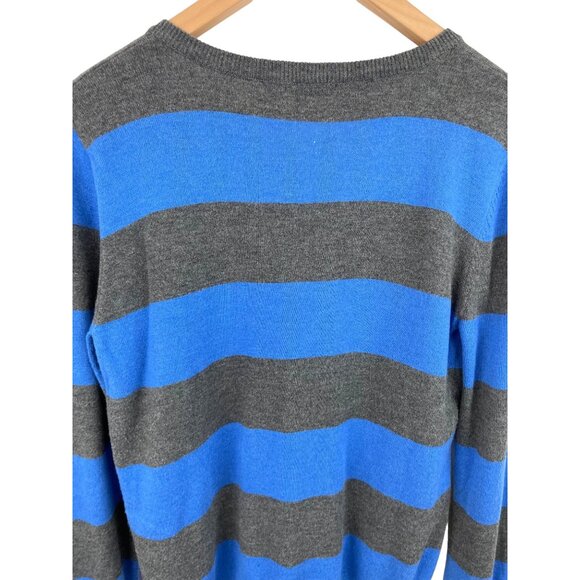 Wow Couture Womens Size Large Blue & Gray Striped V Neck Long Sleeve Sweater - Picture 5 of 7